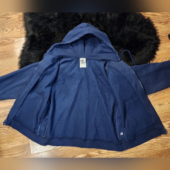 RARE Vintage Adidas Navy Blue Zip-up Hoodie With 3 White Stripes Women's Size L - Picture 9 of 10